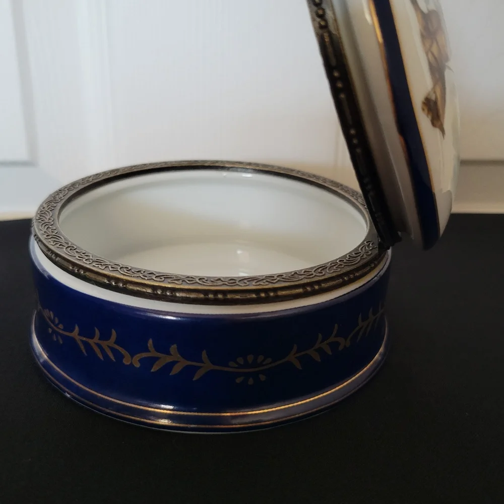 Vintage Imperial Porcelain  Trinket / Jewelry Box w/ Horse & Carriage
